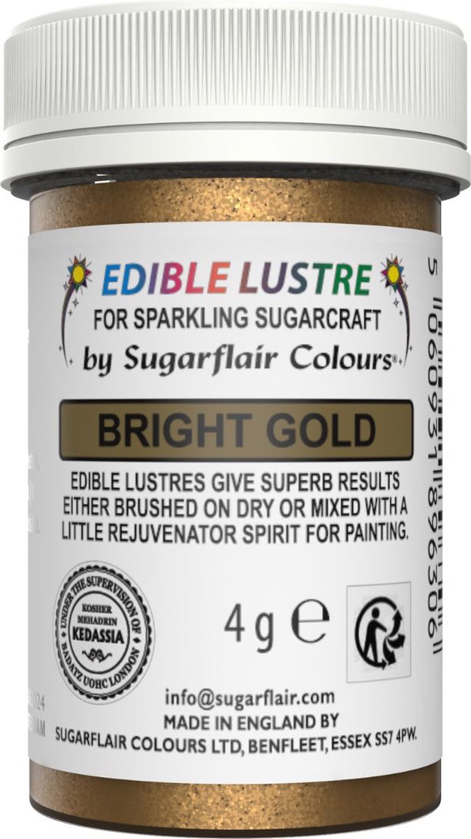 Sugarflair Eetbare Glanspoeder - Bright Gold - 4g - Voedingskleurstof