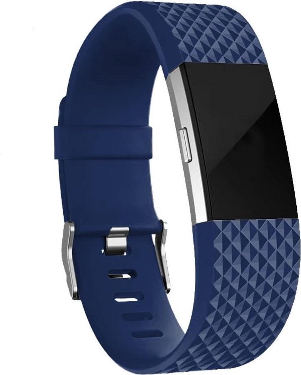 Scoby - Horlogebandje - Silicone Band - Geschikt voor Fitbit Charge 2 - Maat L - Donkerblauw