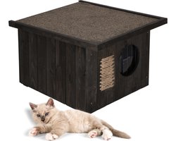 Springos Kattenhuis - Geïsoleerde Wanden - Voor Buiten - Weersbestendig - 58 X 49,5 X 36 CM - Zwart