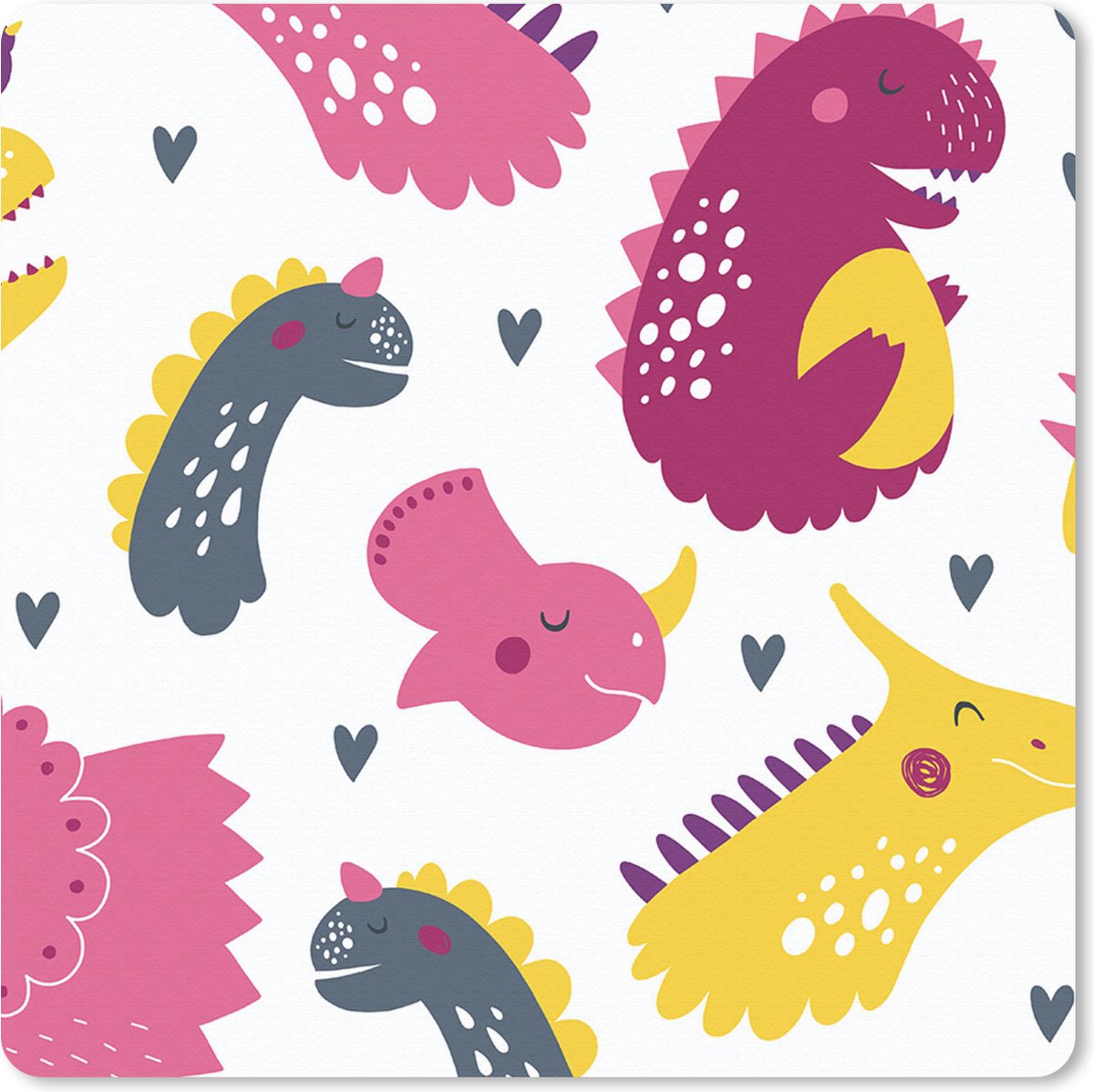 Muismat 30x30 cm - Mousepad Dino - Patronen - Kind - Roze - Meisjes - Muismatten