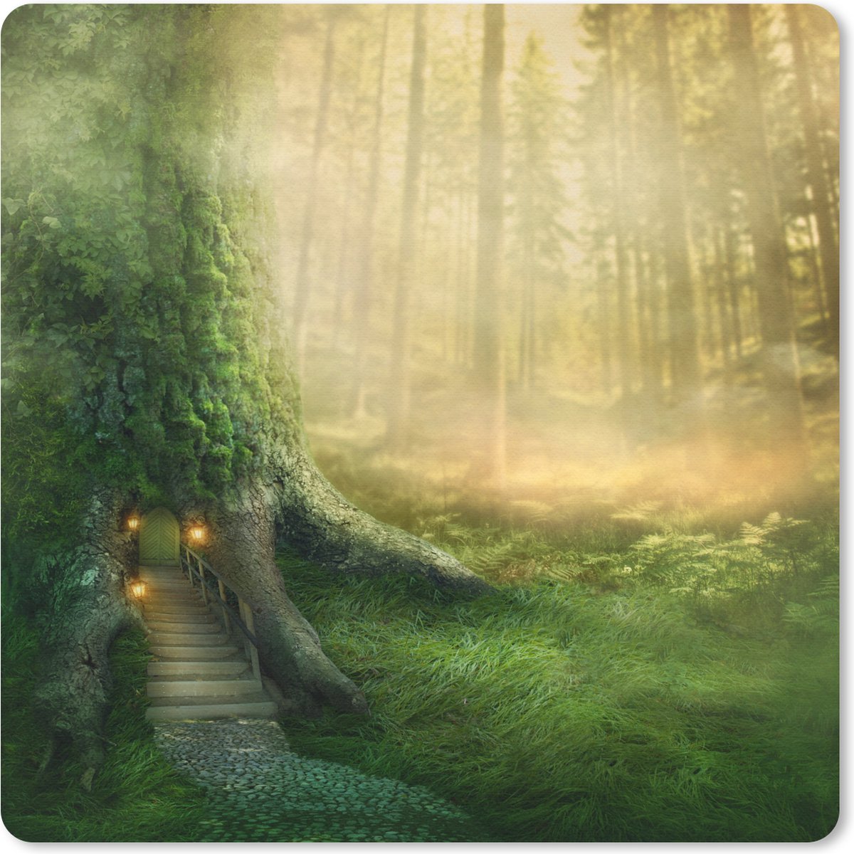 Muismat 30x30 cm - Mousepad Huis - Bos - Bomen - Muismatten