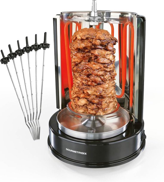 GOURMETmaxx kebab grill | vertical electric grill for kebab, gyros, shashlik | electric grill with central spit and 6 extra spits GOURMETmaxx kebab grill | vertical electric grill for kebab, gyros, shashlik | electric grill with central spit and 6 extra spits