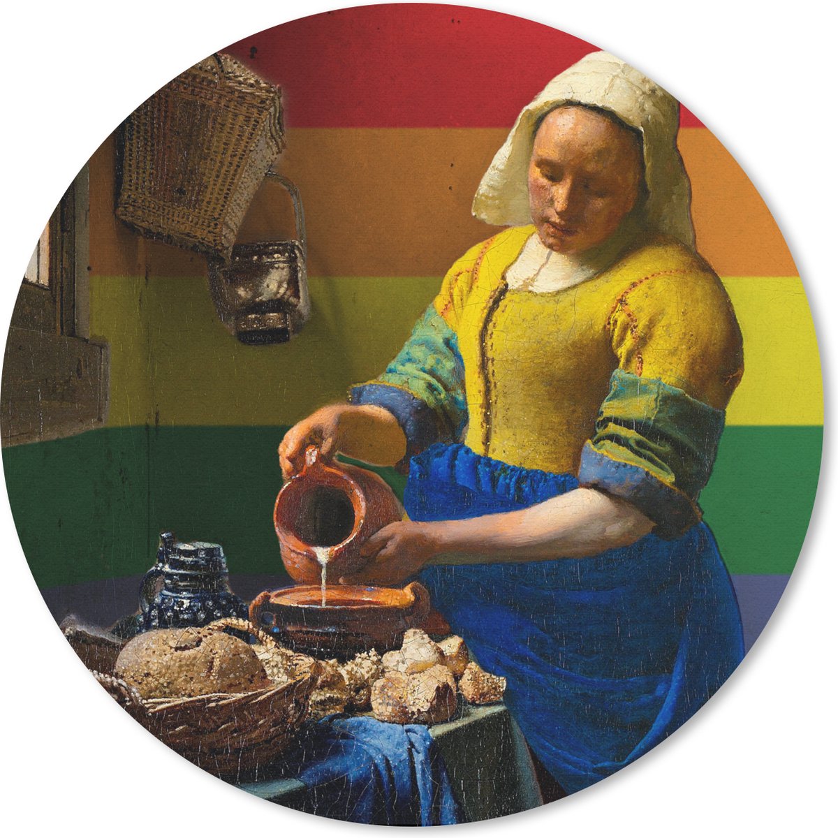 Muismat rond 30x30 cm - Mousepad Melkmeisje - Vermeer - Pride vlag - Ronde muismatten