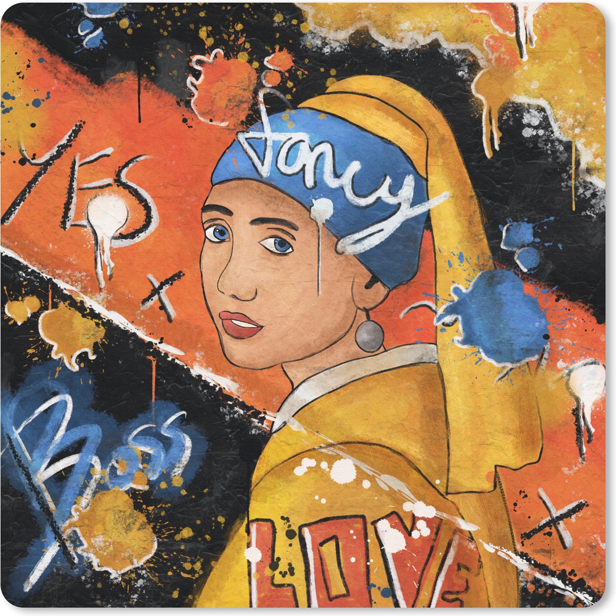 Muismat 20x20 cm - Mousepad Meisje met de Parel - Street art - Kunst - Muismatten