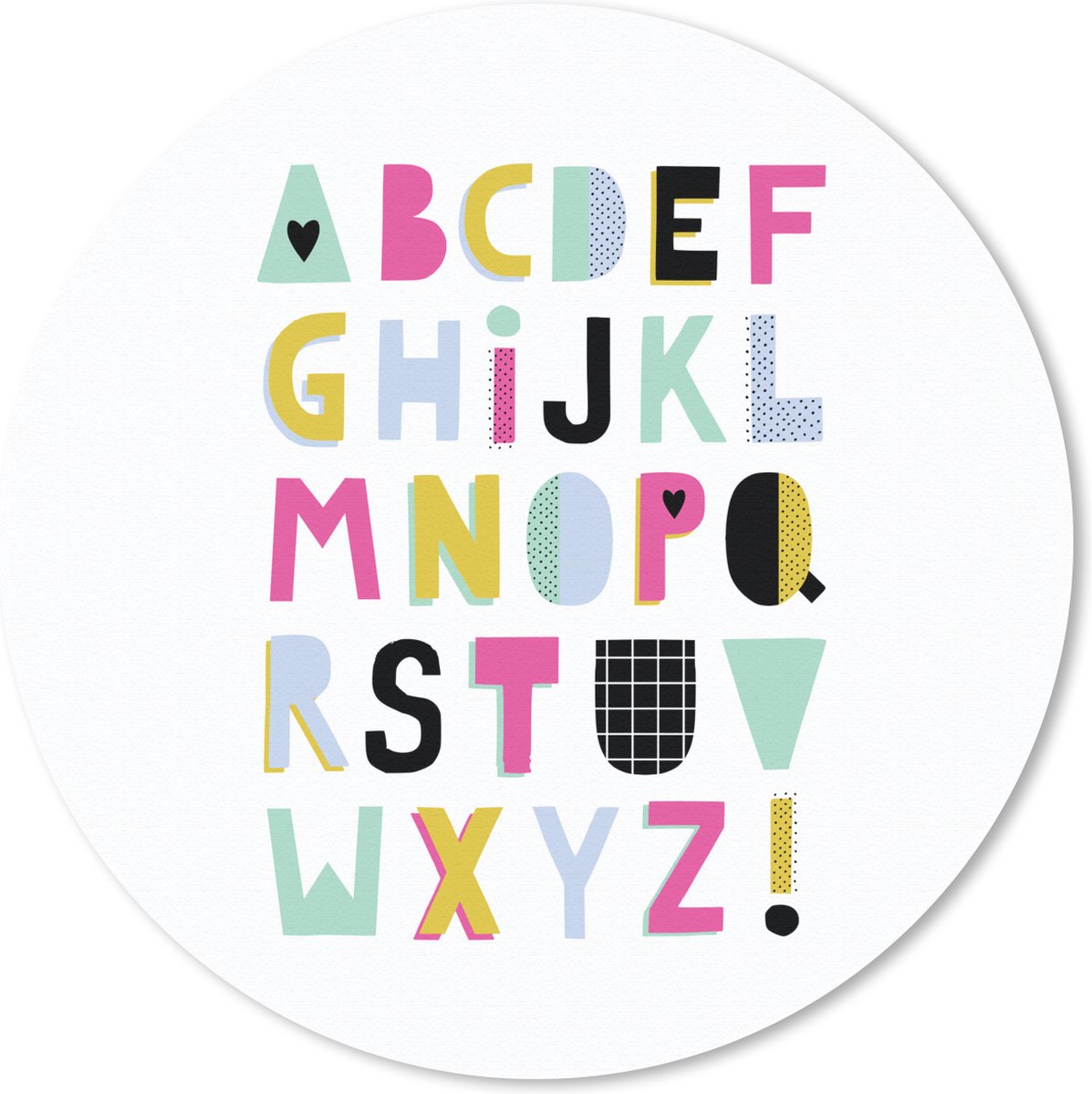 Muismat rond 50x50 cm - Mousepad Alfabet - Letters - Wit - Ronde muismatten