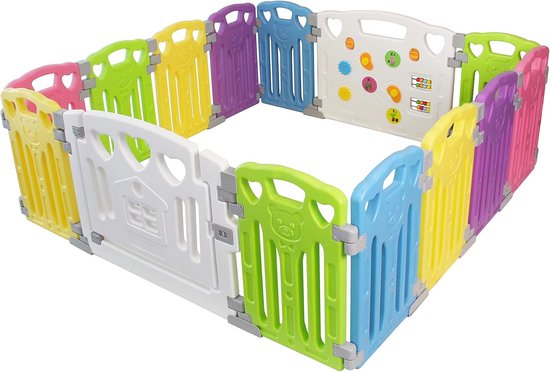 SUBTLETY Babybox, 150 x 180 x 68 cm, inklapbare box, afsluitrooster met anti -botsingsschuim, ademend net en ritssluiting, kruipruimte, speelpen voor kinderen en zuigelingen, grijs