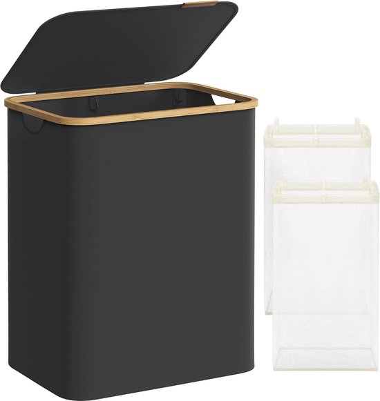 Opvouwbare wasmand zwart 2 stuks 35 x 35 x 61 cm organizer voor