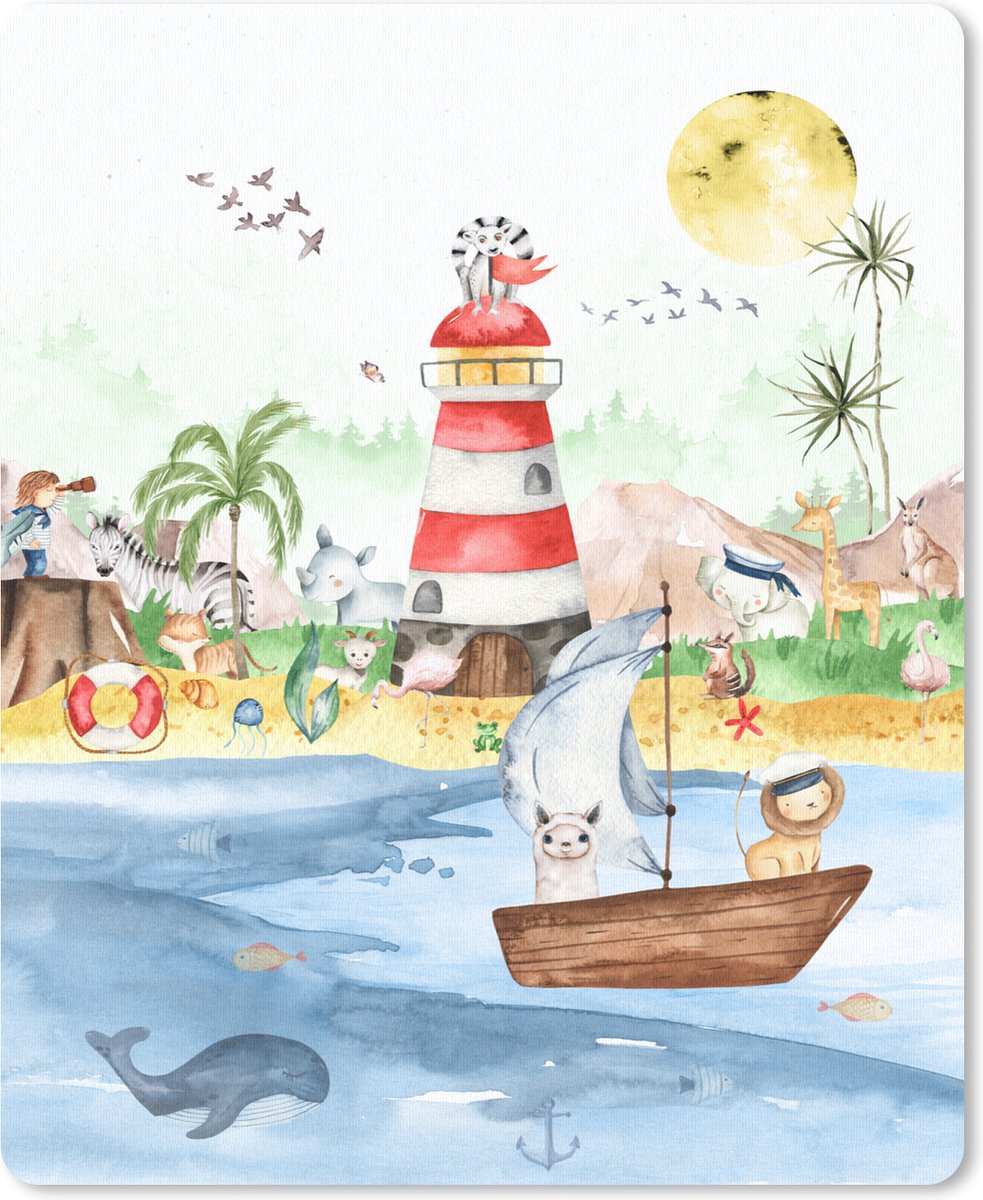 Muismat 19x23 cm - Mousepad Strand - Dieren - Kinderen - Vuurtoren - Jongens - Muismatten