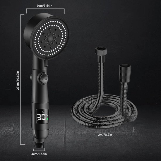 Ivol Waterbesparende Douchekop Set - Mat Zwart - 5 Straalstanden