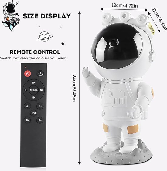 Sterrenhemel Projector met Nachtlicht en Afstandsbediening - Astronaut Ontwerp voor Slaapkamer en Plafond — afbeelding 3