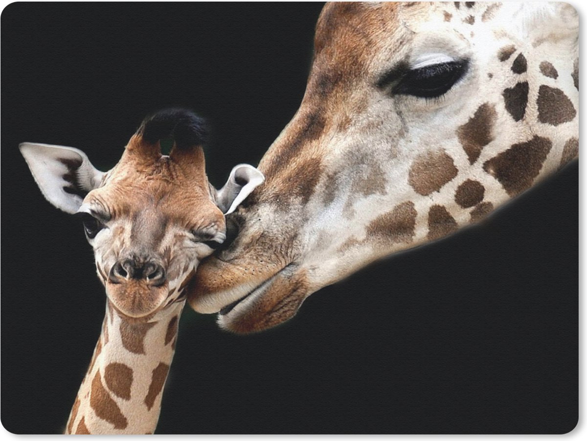 Muismat 23x19 cm - Mousepad Giraffe - Dieren - Zwart - Portret - Dieren - Muismatten