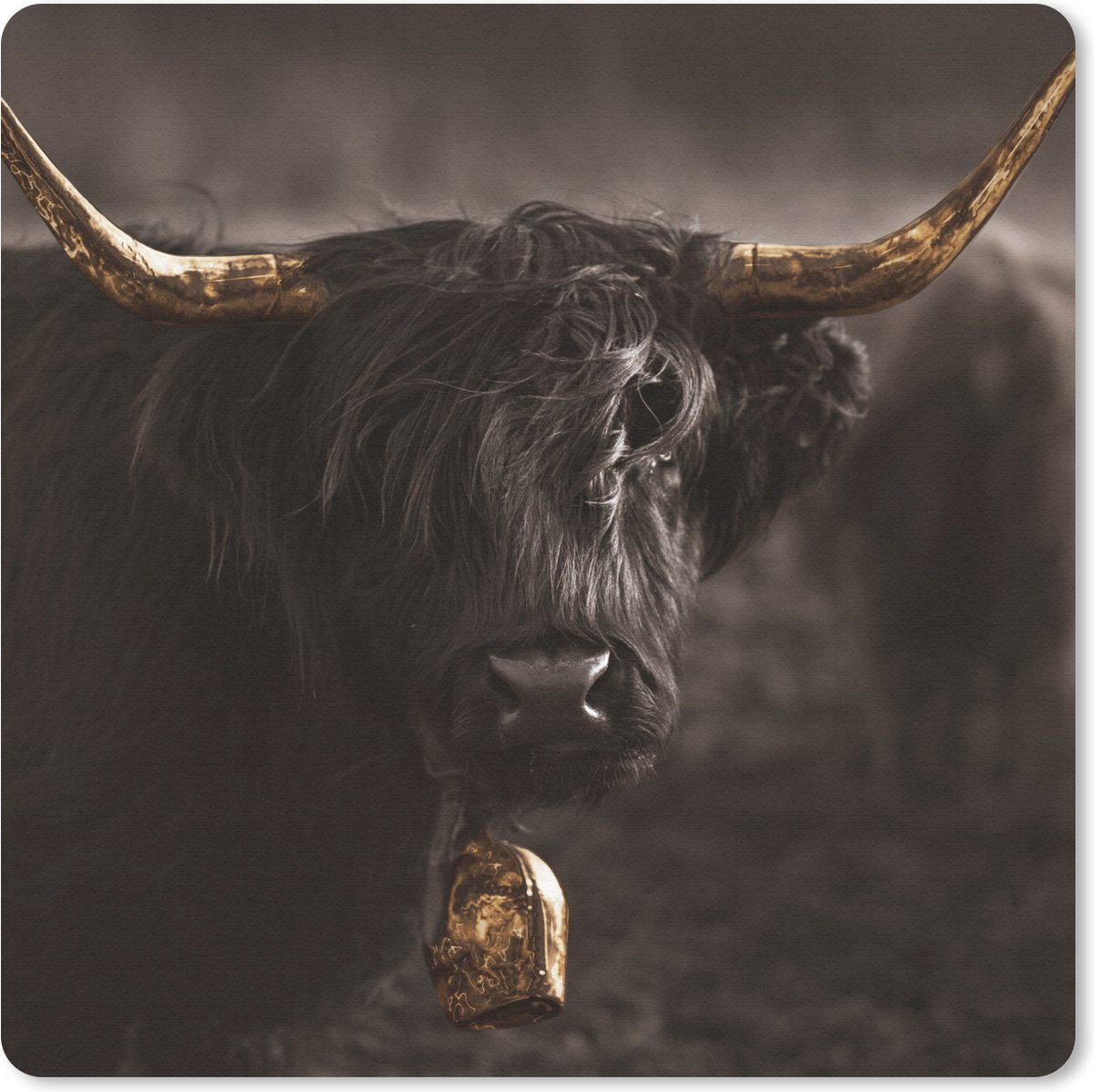 Muismat 30x30 cm - Mousepad Schotse hooglander - Goud - Koebel - Hoorns - Dieren - Muismatten