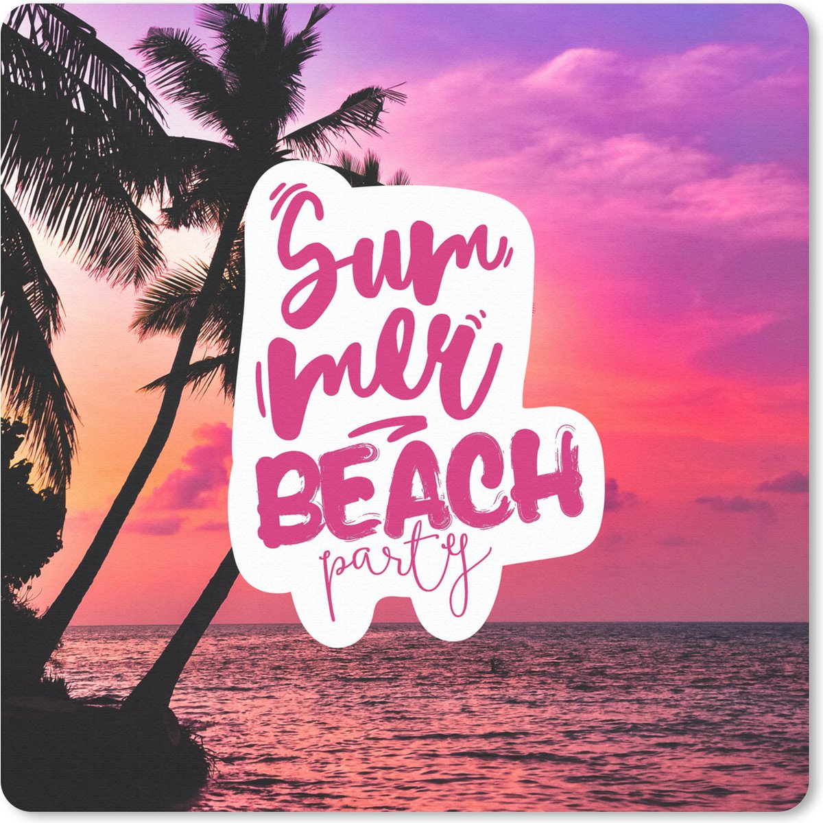 Muismat 20x20 cm - Mousepad Zomer - Roze - Palmboom - Spreuken - Muismatten
