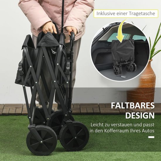 Opvouwbare Bolderkar met Zonnedak - Tuinwagen voor Outdoor Avonturen, Draagvermogen tot 100 kg van Craftmax — afbeelding 3