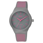 Q&Q VR28J036Y - Horloge - Sport - Analoog - Unisex - Plastic band - Rond - Streepjes - Kunststof - Grijs - Roze - 10 ATM