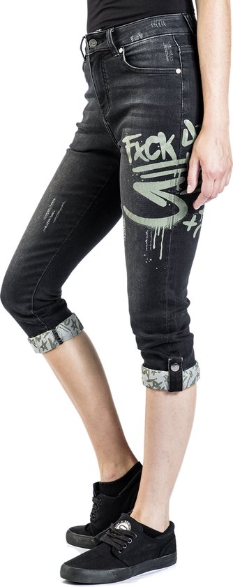 ROUGE ROCK-ENGINEERED DESIGN Jean 3/4 gris foncé avec détails graffitis Femme - 31