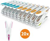 LaundrySpecialist Wasknijpers soft grip - Wit/multicolor - 20 stuks - extra lang en stevig - wasknijpers plastic - wasknijpers kunststof - gekleurde knijpers - Made in EU