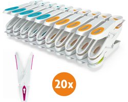 LaundrySpecialist Wasknijpers soft grip - Wit/multicolor - 20 stuks - extra lang en stevig - wasknijpers plastic - wasknijpers kunststof - gekleurde knijpers - Made in EU