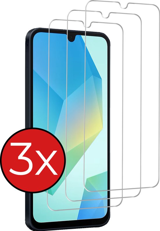 Drie screenprotectors in verpakking, voor Samsung Galaxy A16.