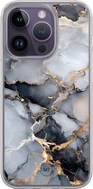 Coque hybride adaptée pour iPhone 15 Pro - Brouillard marbré - Protection Extra - Housse de protection de Luxe - Coque TPU - Transparent, Grijs, Or - Beautiful Housses de téléphone