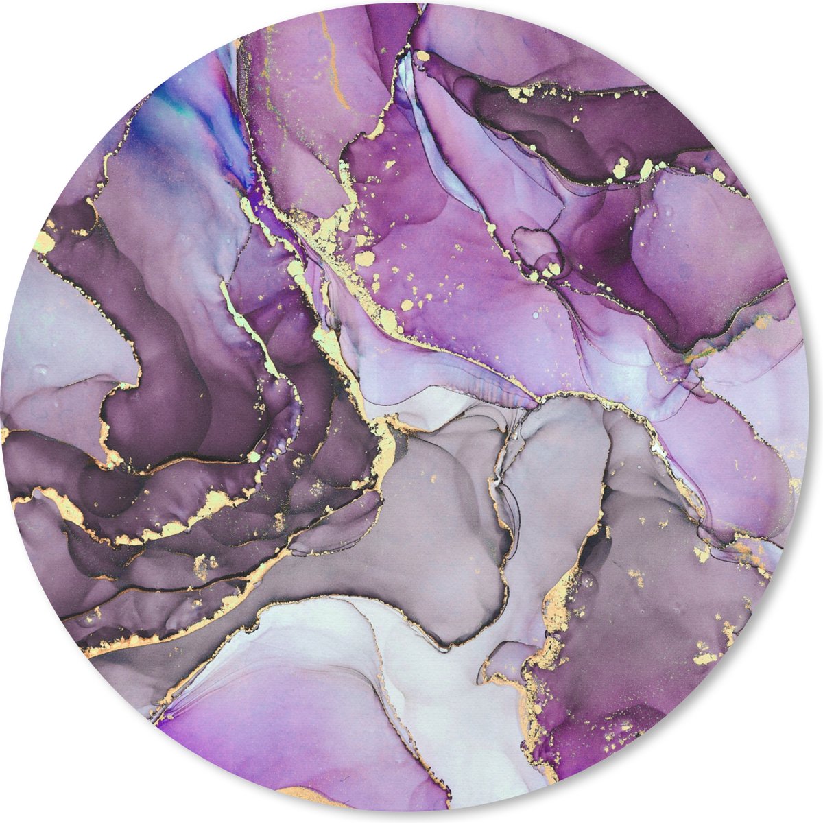 Muismat rond 50x50 cm - Mousepad Marmer - Roze - Paars - Gold - Ronde muismatten