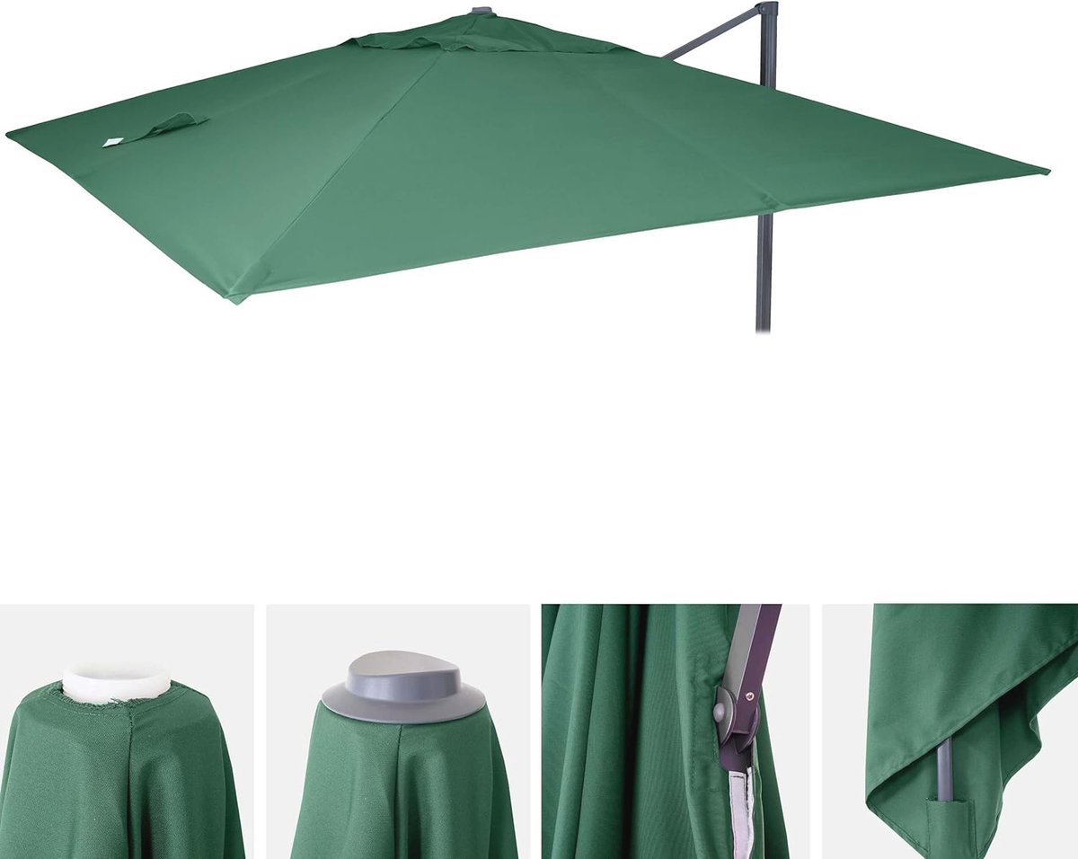 Vervangende donkergroene polyester overtrek voor luxe zweefparasol van 3 x 3 meter.