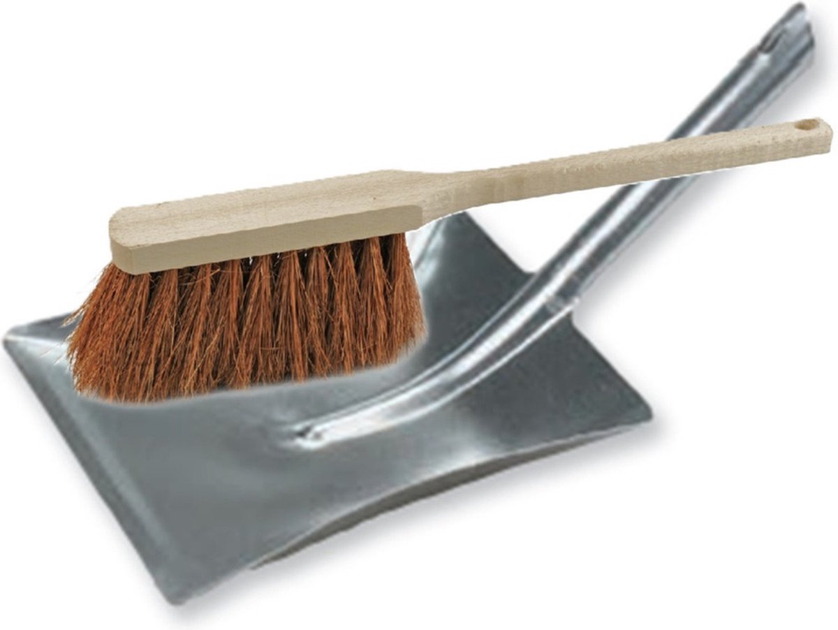 Goedkoopste Buemag Stoffer en blik set voor buiten - zilver/naturel - verzinkt metaal - hout met kokosharen