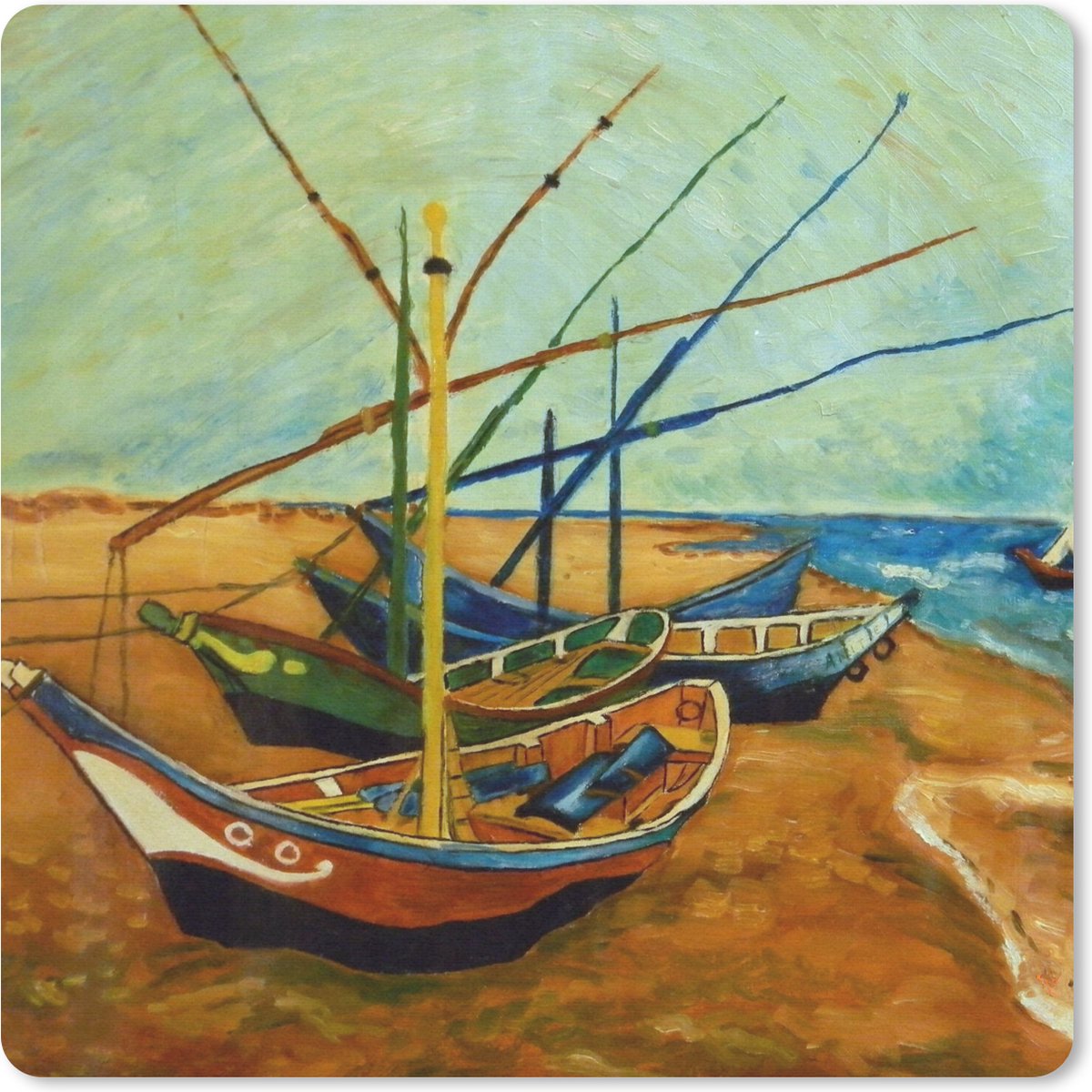 Muismat 30x30 cm - Mousepad Vissersboten op het strand - Vincent van Gogh - Muismatten