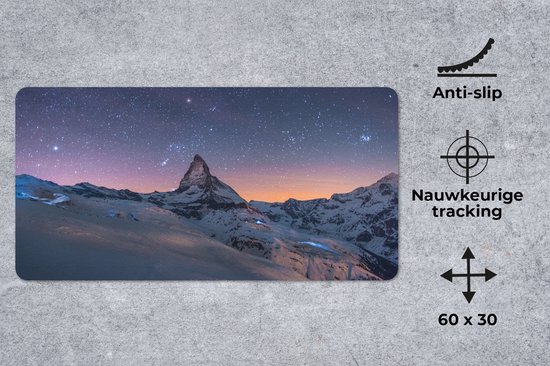 Bureau onderlegger 60x30 cm - Muismat Alpen - Sterrenhemel - Sneeuw - Bureaulegger xl - Desk mat beschermer - Computer muismatten