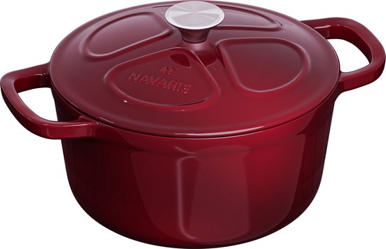 Foto: Navaris gietijzeren pan 20 cm gietijzeren braadpan met deksel dutch oven 2 8 l geschikt voor inductie gas en keramisch koken bordeaux rood