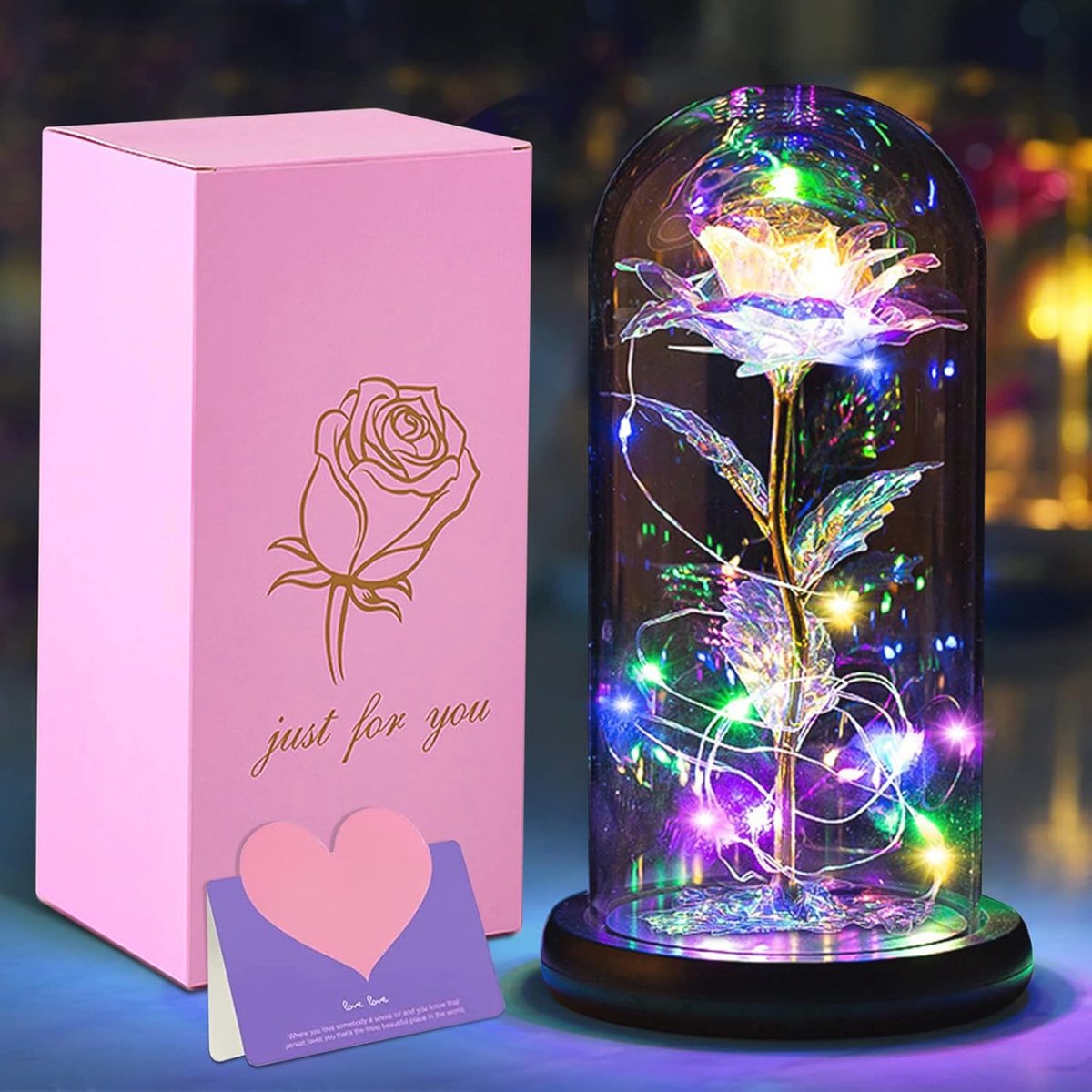 Goedkoopste Roos In Glazen Koepel Met LED-verlichting - Romantisch Cadeau Voor Dames - Voor Bruiloft, Valentijnsdag, Jubileum & Moederdag
