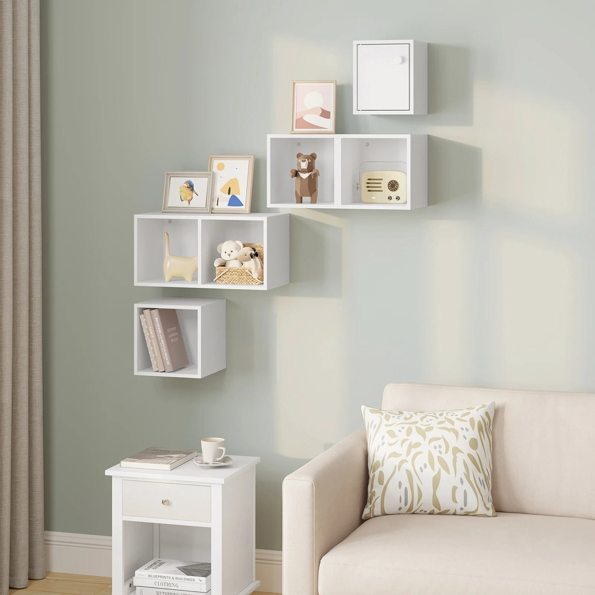 Witte Wandplank - Boekenkast - Moderne Hoekplank - Kubus Plank - CD Rack Display Voor Woonkamer Decoratie - 48 x 48 x 120 cm