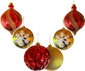 HEM Grote Kerstballen Set – 6 Stuks Ø14 cm – Rood en Goud met Glitter – Luxe Kerstversiering voor Plafond of Etalage