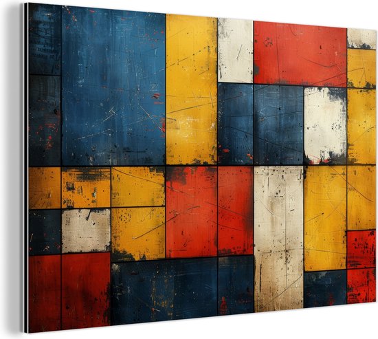 Tableau aluminium 180x120 cm - Décoration murale métal - Style Mondrian - Art - Coloré - Moderne - Décoration murale métal salon - Décoration industrielle - Photo sur dibond - Accessoires industriels chambre