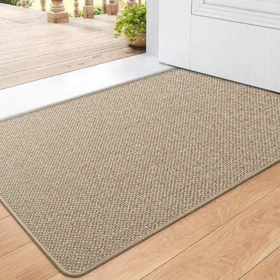 DEXI Deurmat 90 x 150 cm, vuilvangmat, deurmatten binnen, absorberend, antislip, binnenmat, laag profiel, welkomstmat voor ingang, voordeur, entree, hal, terras, beige