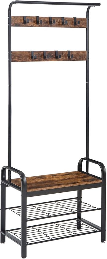 Goliving Kapstok - Garderoberek - Schoenenrek - Kledingrek - Staand - Industrieel - Xl - Bruin Hout