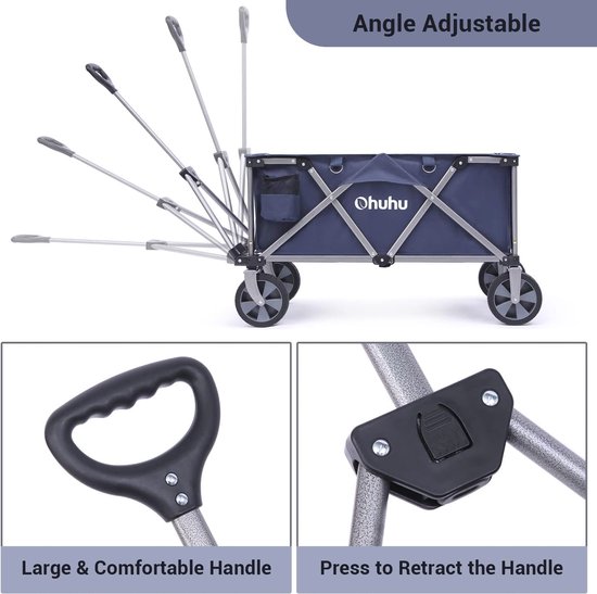 Opvouwbare Bolderkar XL - 145L, 180kg Belastbaarheid, Voor Strand en Tuin - Inklapbaar en Verstelbaar van Opvouwbare Bolderkar — afbeelding 4