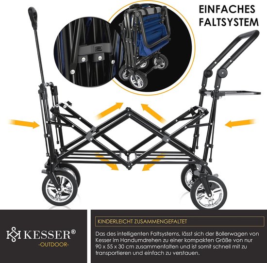 Opvouwbare handkar met dak en remmen - Perfect voor buitenactiviteiten en transport - tot 80 kg van Bo-Camp — afbeelding 5