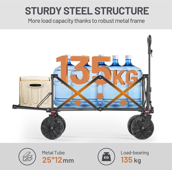 Opvouwbare Strandtrolley 300L met Verstelbare Achterklep en Afneembare Wielen voor Outdoor Camping van Carson — afbeelding 4