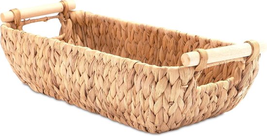 Decorasian Badmand, opbergmand van waterhyacint – 2 stuks – opbergmand voor toiletpapier of handdoeken – lang en smal voor het opbergen in de badkamer – set van 2