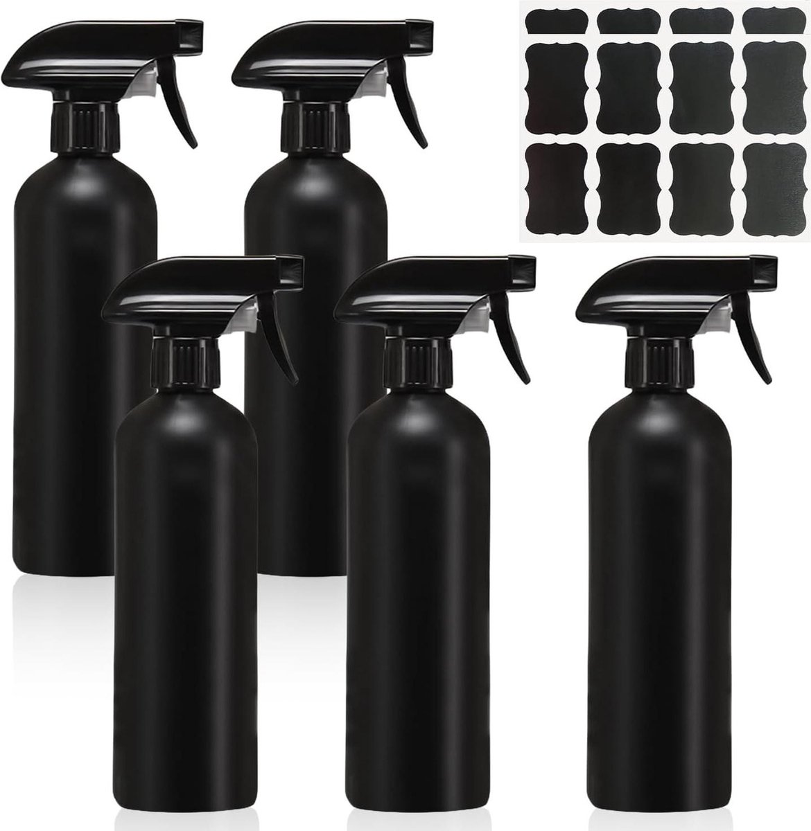 Image of 5 stuks zwarte spuitflessen 500 ml - kappers - waterdicht etiket - plantenspuit - pompspuit - haar reiniging - tuinieren