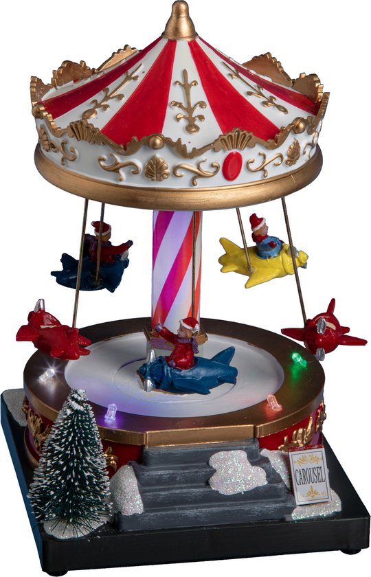 Feeric Lights & Christmas - Kerstdorp draaiende zweefmolen - licht- muziek - 19 cm