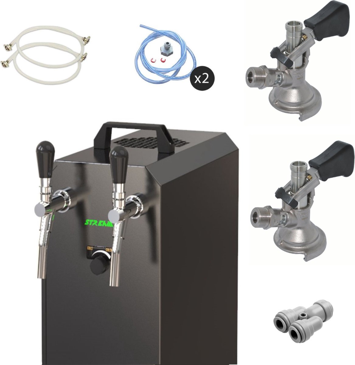Complete set - Biertap - STREAM 50K - 2-lijns, tot 55 liter/uur - met 2x Fustkoppeling Type M
