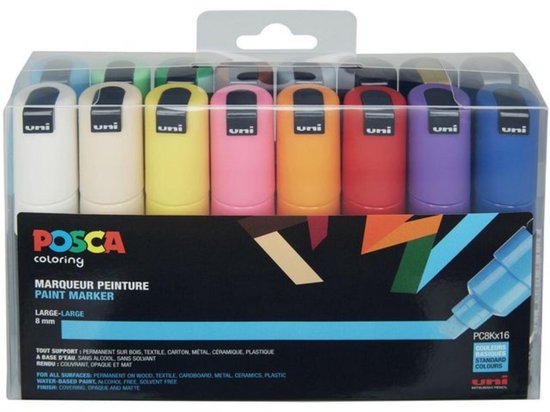 Posca PC-8K Marker set – 16 kleuren + 2 vervangbare tips