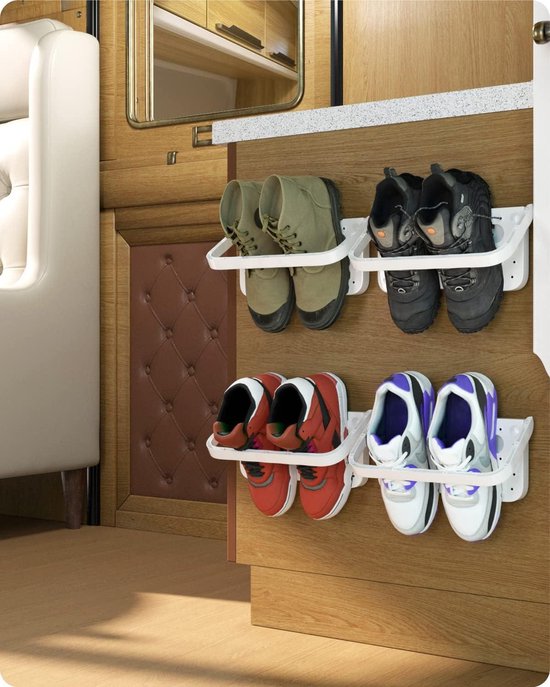 FitRepa Hangende schoenenorganizer, hangend met 14 grote vakken, boven de deur, schoenenrek voor kast, met 3 metalen haken en 3 haken, zelfklevend, zwart