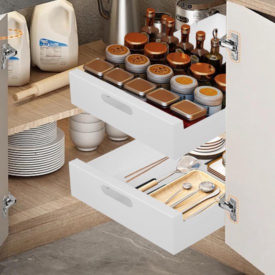 Uittrekbare kastorganizer, uitschuifbare lade zonder boren voor keukenkast, gladde, stille uitrolkast opbergplanken organizer uitschuifbare schuiflade voor badkamer keuken thuis 30 × 42 × 7 cm Uittrekbare kastorganizer, uitschuifbare lade zonder boren voor keukenkast, gladde, stille uitrolkast opbergplanken organizer uitschuifbare schuiflade voor badkamer keuken thuis 30 × 42 × 7 cm