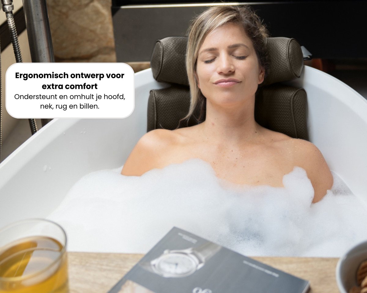 HelloBath® - Luxe Badkussen (afritsbaar) - Kussen voor in bad - Nek - en rugondersteuning in bad - Badzitje - Incl. Waszak - Zwart — afbeelding 9