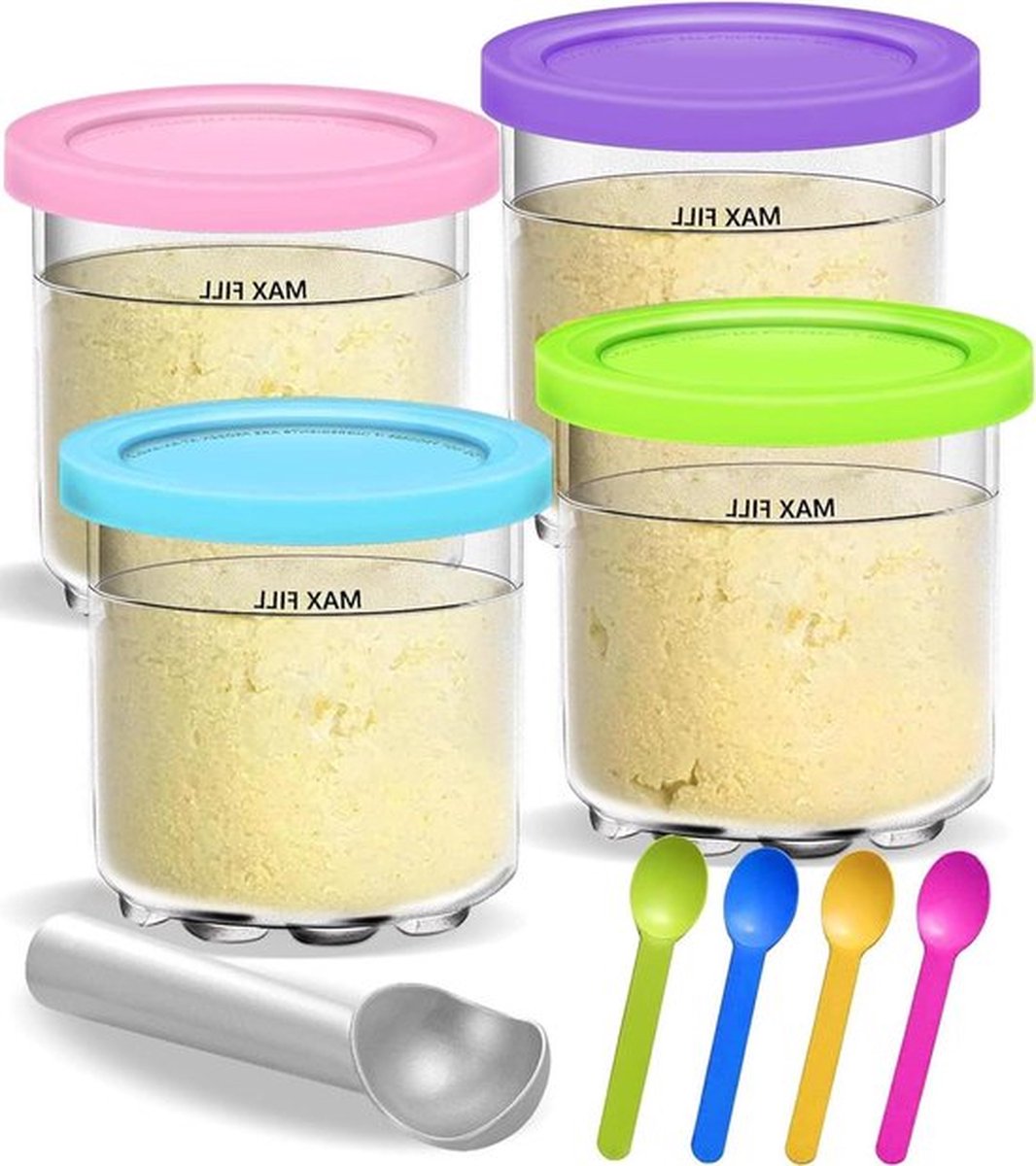 PolkaHome Set van 4 ijscontainers met deksel compatibel met Ninja ijsmachines BPA-vrij en vaatwasmachinebestendig voor Ninja-accessoires ijsmachine