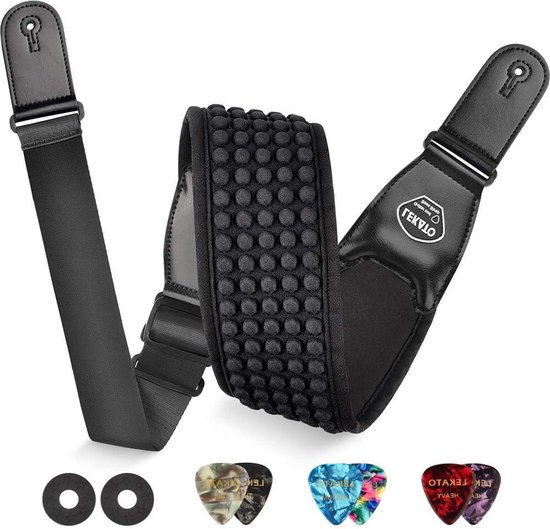 LEKATO Neopreen Foam Gewatteerde Gitaarband Basgitaar Strap 3,5 ''Brede Schouder Elektrische Gitaar Strap Ontworpen voor Zware Gitaren Bass Elektrische Gitaren Comfortabel om te dragen, Oranje, 3.5