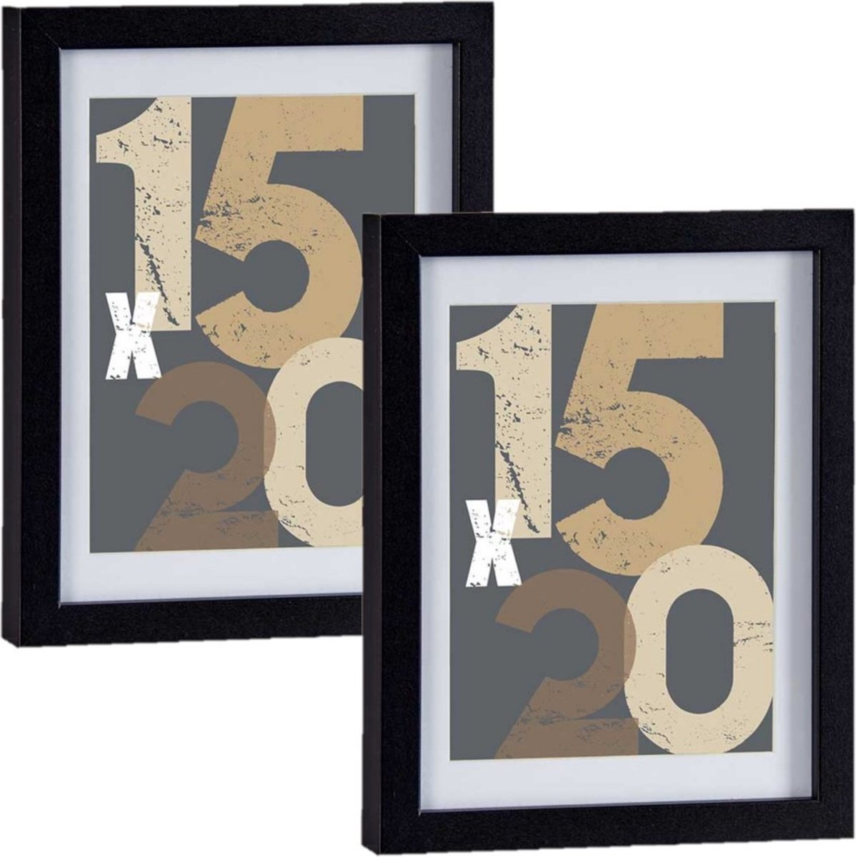 Arte r 2x stuks houten fotolijst - zwart - 18 x 24 cm - fotolijstje - met passe-partout - decoratie